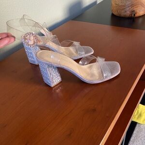 Betsey Johnson Clear and Silver Block Heels